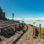 Fish eye Panorama of the National Park Caldera de Taburiente, volcanic crater seen from mountain peak of Roque de los Muchachos Viewpoint. Tenerife and El Hierro above the clouds. La Palma, Spain